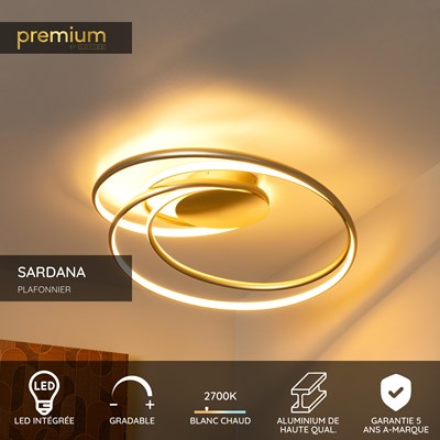 Lucide SARDANA - Plafonnier - LED Dim. - 1x54W 2700K - Or Mat / Laiton | Premium